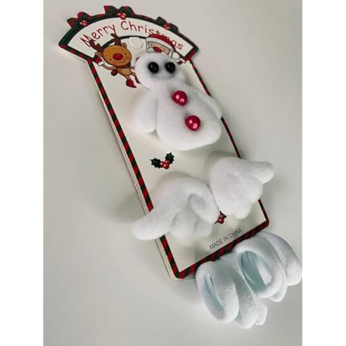 Snowman Hair Clip for Kids, White, with Christmas Design, 6 Pieces Hair Clips and Bows, Polyester with Red Buttons and Festive Ornaments - Image 1